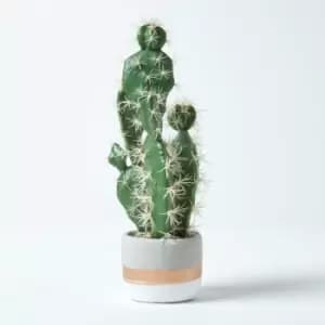 Homescapes - Prickly Pear Artificial Cactus in Contemporary Stone Pot, 40cm Tall - Green