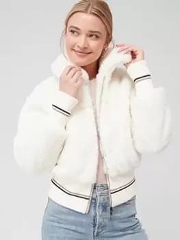 BOSS Jatedy Fleece Bomber Jacket - White, Size 10, Women