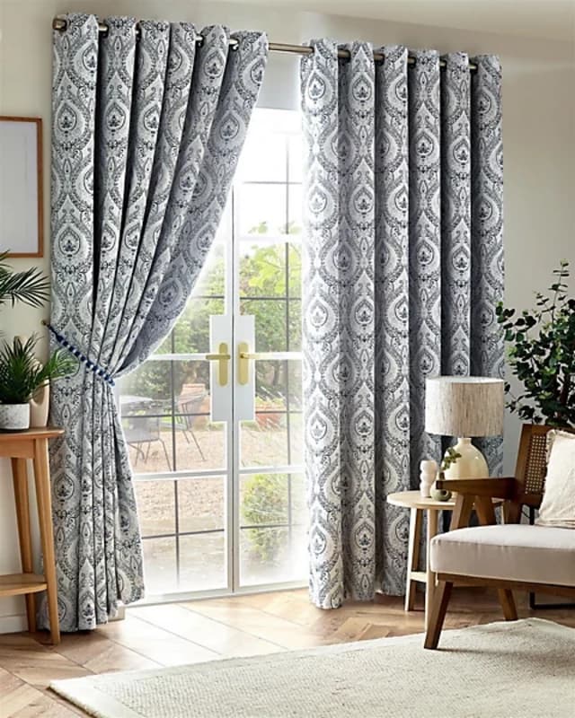 Victoria Triple Woven Ready Made Eyelet Blackout Curtains Blue