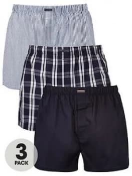 Calvin Klein 3 Pack Woven Boxer Shorts - Blue/Grey