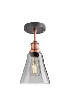 Brooklyn Tinted Glass Flask Flush Mount, 6 Inch, Smoke Grey, Copper Holder