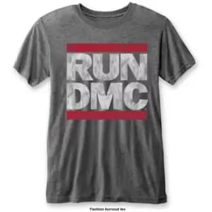 Run DMC - DMC Logo Unisex Large Burn Out T-Shirt - Grey