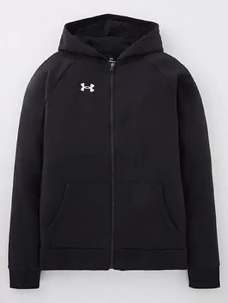 Under Armour Junior Boys Rival Fleece Full Zip Hoodie - Black/White, Size XL