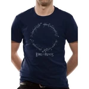 Lord Of The Rings - Runes And Logo Mens Large T-Shirt - Blue