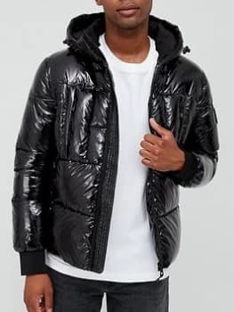 Calvin Klein Jeans Hooded High Shine Padded Jacket - Black Size XL Men