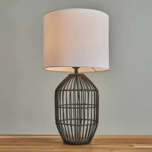 Hollins Small Matt Black Rattan Table Lamp with White Reni Shade