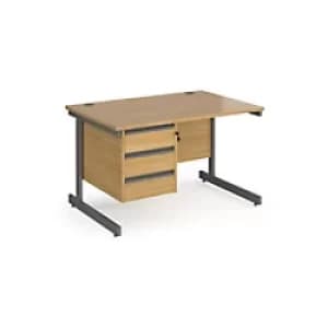 Dams International Straight Desk with Oak Coloured MFC Top and Graphite Frame Cantilever Legs and 3 Lockable Drawer Pedestal Contract 25 1200 x 800 x