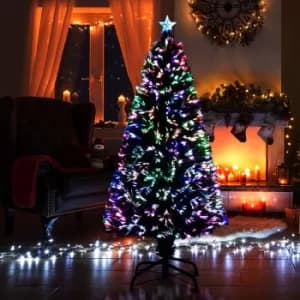 HOMCOM Pre-Lit Fibre Optic Artificial Christmas Tree Holiday Xmas Decor with Tree Topper Multi-Colour (5ft 150cm)