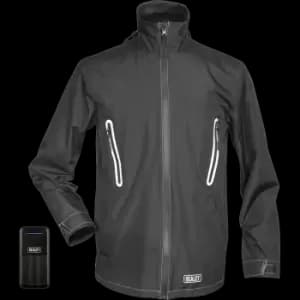 Sealey 5v Heated Rain Jacket and 20ah Power Bank Black L