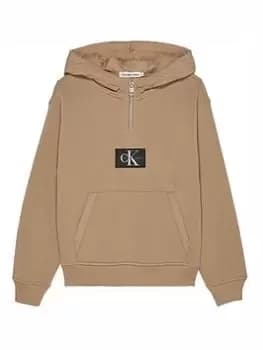 Calvin Klein Jeans Boys Quilted Mix Media Hoodie - Camel, Camel, Size 10 Years
