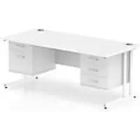 Dynamic Rectangular Office Desk White MFC Cantilever Leg White Frame Impulse 1 x 2 Drawer 1 x 3 Drawer Fixed Ped 1800 x 800 x 730mm