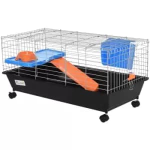 Pawhut 89cm Small Animal Home Cage W/ Wheels & Water Bottle Food Dish Doors - Black