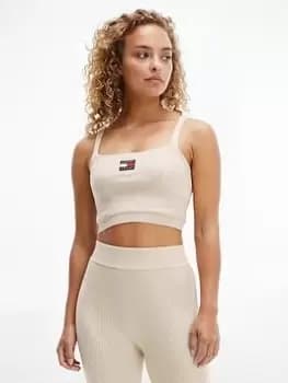 Tommy Jeans BADGE LOGO CROPPED RIB CAMI - CREAM, Cream Size XS Women