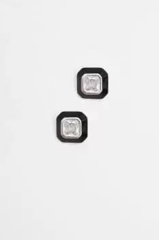Silver Plated Enamel And Cubic Zirconia Stud Earrings