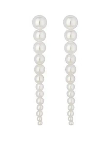Silver Cream Pearl Graduated Single Drop Earrings
