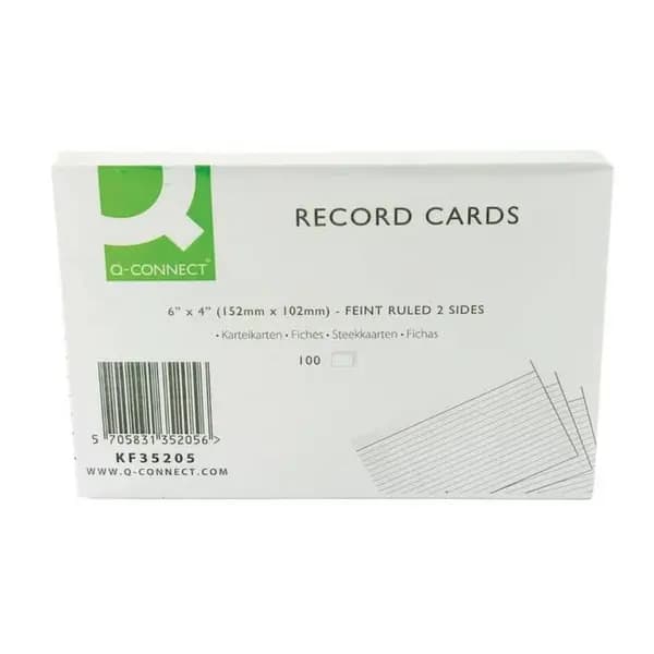 Q-Connect Feint Ruled Record Cards 152x102mm - White (Pack of 100) - KF35205