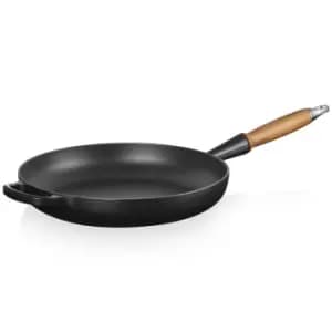 Le Creuset 28cm Cast Iron Frying Pan With Wooden Handle Satin Black