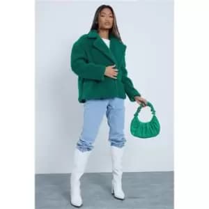 I Saw It First Green Oversized Boxy Double Breasted Borg Coat - Green