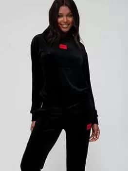 HUGO Red Label Velour Lounge Hoodie - Black, Size L, Women