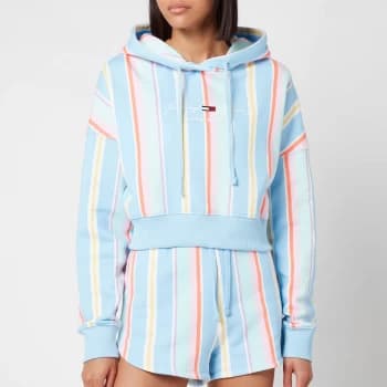 Tommy Jeans Womens TJW Stripe Hoodie - Light Powdery Blue Multi - L