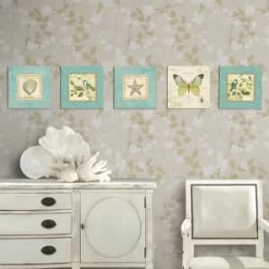 UTB096 Blue Cream Green Decorative MDF Painting (5 Pieces)
