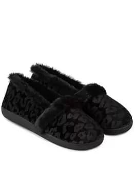 TOTES Animal Velour Full Back Slipper With 360 Comfort,Memory Foam & Pillowstep, Black, Size 5, Women