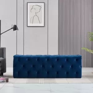Melia Velvet Large Rectangle Pouffe Ottoman Bench Footrest lux Design Button Detailed Blue