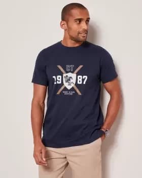 Cotton Traders Mens Printed Heritage T-Shirt in Blue