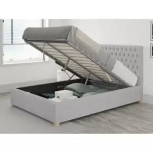 Monroe Ottoman Upholstered Bed, Kimiyo Linen, Silver - Ottoman Bed Size Double (135x190)