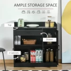 Modern Sideboard with Storage Cabinet, Floor Cupboard with Drawer Black - Homcom