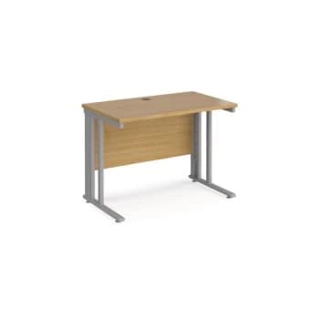 Office Desk 1000mm Rectangular Desk With Cable Managed Leg Oak Tops With Silver Frames 600mm Depth Maestro 25