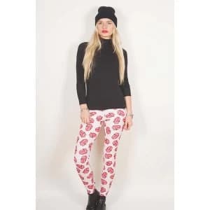 The Rolling Stones - Classic Tongue Repeat Ladies Medium-Large Fashion Leggings - Red,White