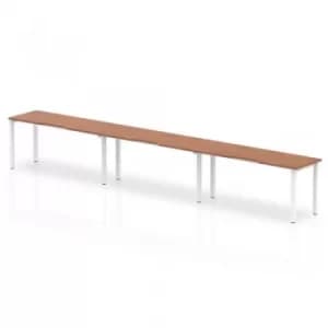 Single White Frame Bench Desk 1400 Walnut (3 Pod)