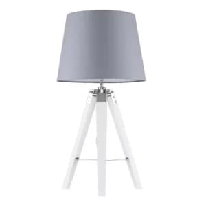 Clipper White and Chrome Tripod Table Lamp with Grey Aspen Shade