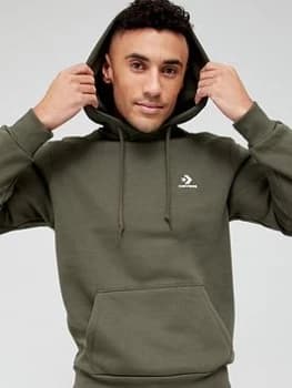 Converse Embroidered Star Chevron Fleece Pullover Hoodie - Khaki, Size L, Men