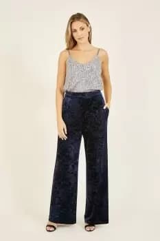Navy Velvet Palazzo Trousers