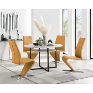 Furniturebox Adley Grey Concrete Effect 120cm Storage Dining Table & 4 Mustard Willow Silver Feet Faux Leather Chairs