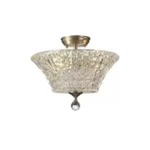 Dresden 2 Light Semi Flush Ceiling Lamp E27 With Round 38cm Patterned Glass Shade Satin Nickel, Clear