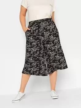 Yours Flower Stretch Jersey Culotte, Black, Size 14, Women
