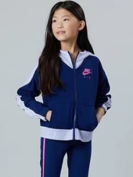 Nike Sportswear Air Older Girls Full Zip Hoodie - Blue/White