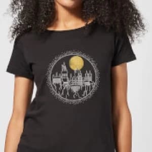 Harry Potter Hogwarts Castle Moon Womens T-Shirt - Black