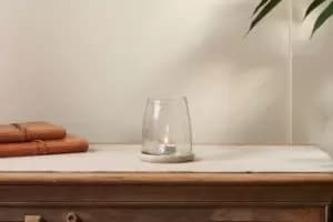 Nkuku Sikkim Marble & Recycled Glass Tealight Holder Candles Holders & Lanterns Clear