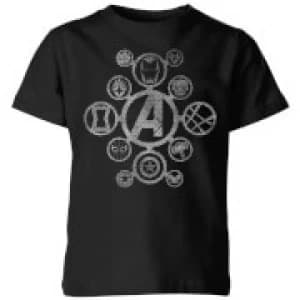 Avengers Distressed Metal Icon Kids T-Shirt - Black - 11-12 Years