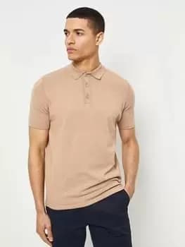 Burton Menswear London Burton Slim Fit Short Sleeve Modern Knitted Polo, Beige Size M Men