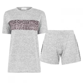 Linea Animal Printed Short and Tee Loungewear Co Ord Set - Grey