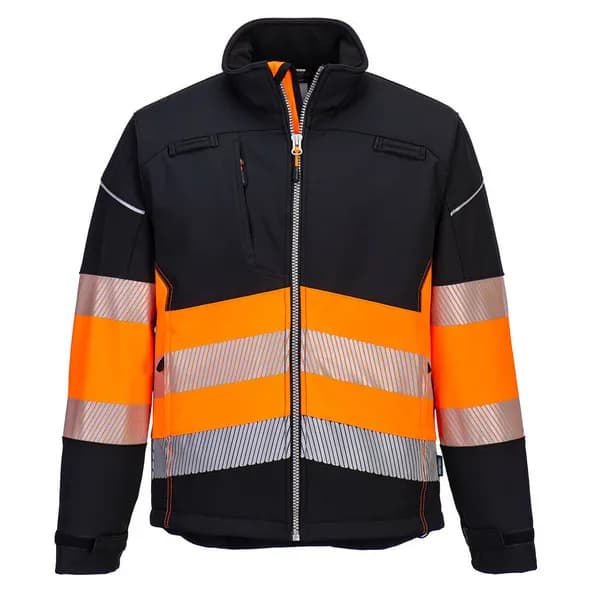 Portwest PW3 Mens Hi Vis Class 1 Softshell Jacket PW375BKOXXXL Colour: Black / Orange