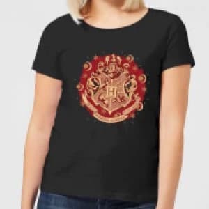 Harry Potter Hogwarts Christmas Crest Womens T-Shirt - Black
