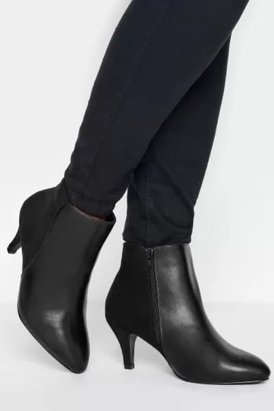 Black Faux Suede & Leather Contrast Shoe Boots In Wide E Fit