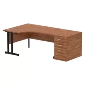 Impulse 1600mm Left Crescent Office Desk Walnut Top Black Cantilever Leg Workstation 800 Deep Desk High Pedestal