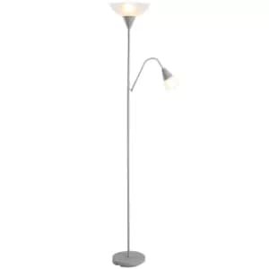 HOMCOM Modern Floor Reading Lamp 2 Adjustable Heads Light Steel Base Living Room Bedroom Office Furnishing